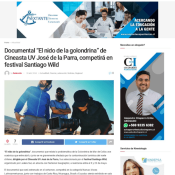 Documental “El nido de la golondrina” de Cineasta UV José de la Parra, competirá en festival Santiago Wild